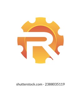 Initial Letter R gear engineering logo design vector