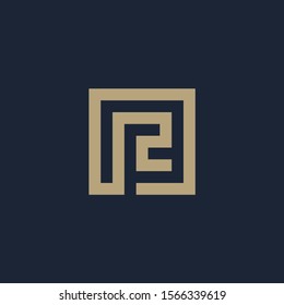 initial letter R geometric with square frame line art. Suitable for business consulting, studio, room, group, decoration, building, concept design. - vector