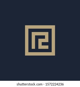 initial letter R geometric with square frame line art. Suitable for business consulting, studio, room, group, decoration, building, concept design. - vector