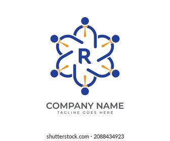 initial Letter R with Group of business people. Teamwork Logo icon vector illustrations Template.