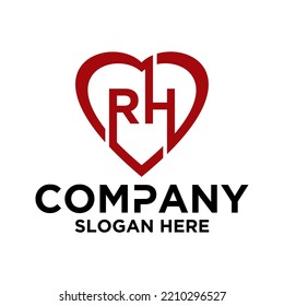 Initial letter r h in love shape logo vector design