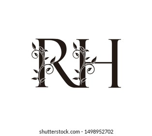 Initial letter R and H, RH, vintage Logo Icon, classy black letter monogram logo icon suitable for boutique,restaurant, wedding service, hotel or business identity.