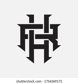 Initial letter R, H, RH or HR overlapping, interlock, monogram logo, black color on white background