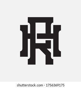 Initial letter R, H, RH or HR overlapping, interlock, monogram logo, black color on white background