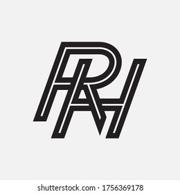 Letra inicial R, H, RH o HR solapadas, entrelazadas, logotipo de monograma, color negro sobre fondo blanco