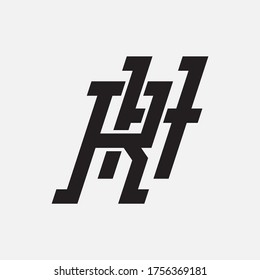 Initial letter R, H, RH or HR overlapping, interlock, monogram logo, black color on white background
