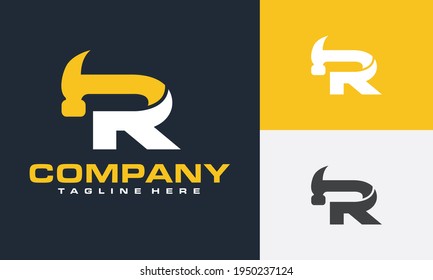 initial letter R hammer logo	
