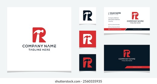 Initial letter R hammer logo design, business card vector template