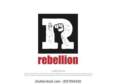 Initial Letter R With Hand Fist Clenched For Rebel Rebellion Logo Design Vector