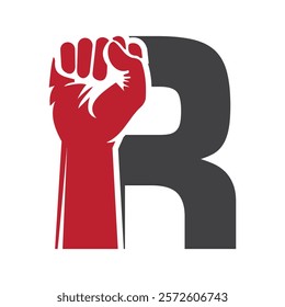 Initial Letter R Hand Logo Concept For Happy Labor Day For United States, USA Labor Day Symbol