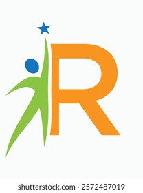 Initial Letter R Healthcare Logo Concept For Health Care, Sport, Bio, Fitness Or Medical Symbol