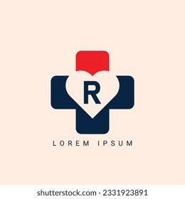 símbolo de signo del símbolo del logotipo del corazón de la letra R inicial Elemento de diseño. Amor, Medicina, Atención de Salud, Logotipo del Día de San Valentín. Plantilla de ilustración de vector