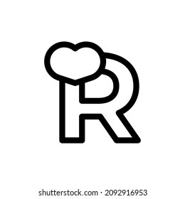 Initial Letter R with Heart Love in Line Style Logo Design Template Element