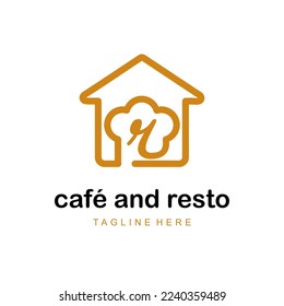Initial Letter r with Home and Hat Cap Chef Combination Icon for Catering Service, Restaurant, Home Cooking, Baker Class Simple Logo Idea Template