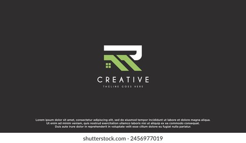 Letra inicial R con Ilustración vectorial de diseño de logotipo de bienes raíces de la casa.