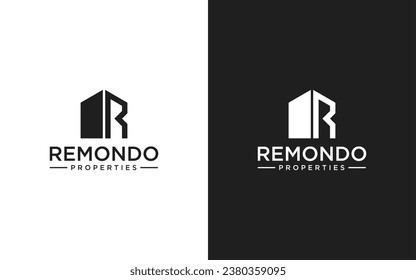 initial letter R and house logo. home property real estate logo design