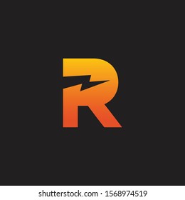 initial letter R icon logo design template with lightning - thunder - bolt - electric - vector