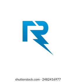 Initial letter R icon logo design template with lightning - thunder - bolt - electric - vector. R letter logo design with lighting thunder bolt vector image. 