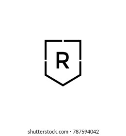 Initial Letter R Inside simple modern Shield Logo Design Template