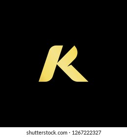 Initial letter R K KR RK minimalist art logo, gold color on black background.