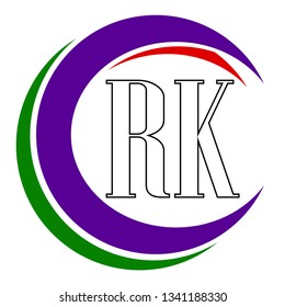 Initial Letter R K Logo Icon With Red Purple and Green Circle Shape. Material Design Logo