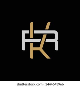 Initial letter R and K, RK, KR, overlapping interlock logo, monogram line art style, silver gold on black background