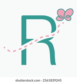 Initial letter R kids logo concept with butterfly symbol vector template. Kid logotype