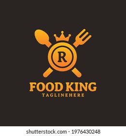 Initial letter R King food Logo Design Template. Illustration vector graphic. Design concept fork,spoon and crown With letter symbol. Perfect for cafe, restaurant, cooking business
