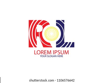 Initial Letter R and L circle line red and blue color Design Logo Vector Graphic Branding Letter Element.