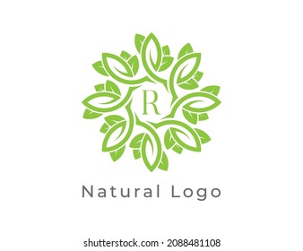 initial letter R Leaf Flower logo. Floral Logo Vector illustrations. 
Vector Logo design for natural products, flower shop, cosmetics, Organic, ecology concepts, health, spa.
