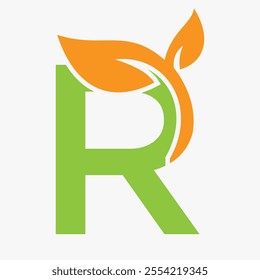 Initial Letter R Leaf Logo Concept For Eco Green Leaf Logo Vector Sign