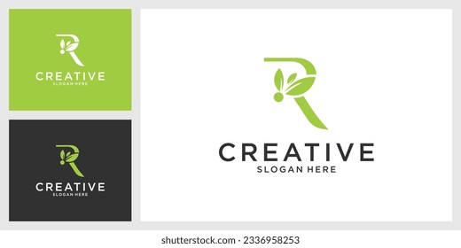 Initial letter R with leaf luxury logo, Green leaf logo template vector design.