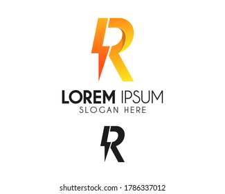 Initial letter R lightning logo design. Energy alphabet icon for technology