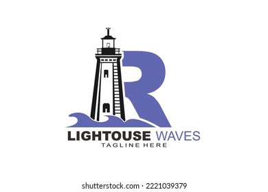 initial Letter R lightouse waves logo