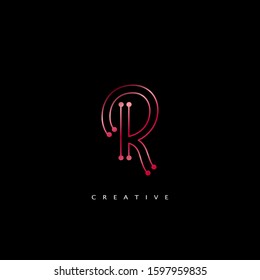 Initial Letter R line Logo Icon Abstract Techno line Vector Design Concept Red Color.
