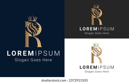 Initial Letter R with Lion Head Logo Design Royal R Logotype