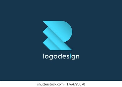 Initial Letter R Logo. Blue Bright Geometric Origami Arrows Style isolated on Blue Background. Usable for Business, Real Estate and Building Logos. Flat Vector Logo Design Template Element.