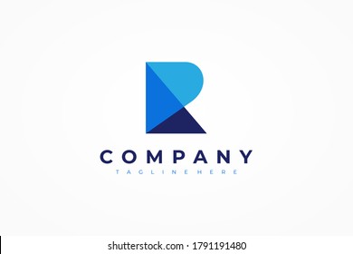 Initial Letter R Logo. Blue Overlay Origami Style isolated on White Background. Usable for Business and Branding Logos. Flat Vector Logo Design Template Element