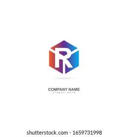Logotipo carta inicial R con elemento de caja. Plantilla de logotipo del vector de diseño