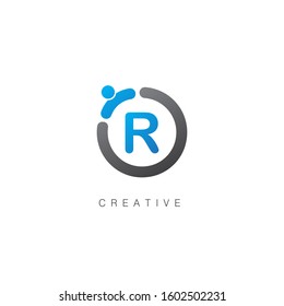 Initial Letter R Logo With Circle Element. Design Vector People Logo Template