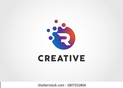 Initial Letter R Logo, Circle particle with letter R inside, vector illustration