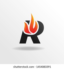 Initial Letter R Logo Design with Fire Element 