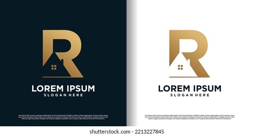 Initial letter r logo design template with house icon and creative concept Premium Vector