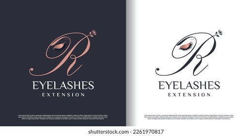 plantilla de diseño de letra inicial o logotipo con icono de eyelash y vector de concepto creativo premium