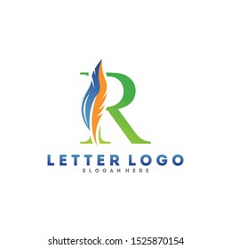 Initial letter R logo with Feather modern minimalist Luxury.