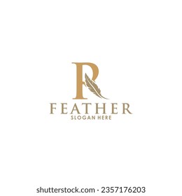 Initial letter R logo with Feather Luxury gold, Initial Feather Logo template