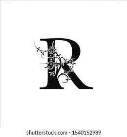 Initial Letter R  logo icon abstract design concept with tree monogram black color for business nature identity