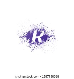 Initial  Letter R Logo Icon Abstract  Ink Splatter. Purple  splash  with hidden letter logo icon vector design concept