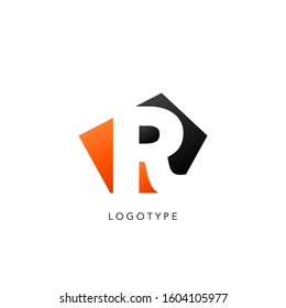 Initial Letter R logo icon. Vector design concept abstract techno geometrical shape with negative letter R logo icon.