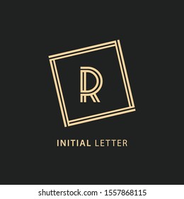 initial letter r logo with line square concept, design vector letter line template element